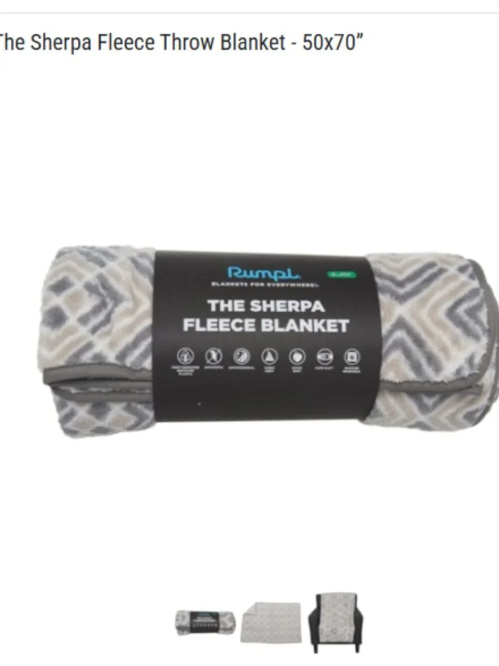 RUMPL The Sherpa Fleece Throw Blanket 50x70” Cabincore NWT Gray Pattern Cozy